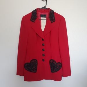 Heart Vintage Red black beaded blazer formal church Valentines